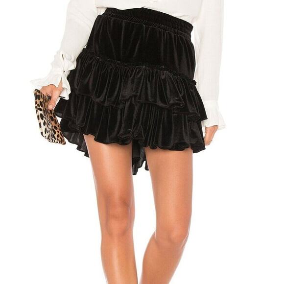 Misa Los Angeles Dresses & Skirts - MISA Los Angeles Luiza Tiered Velvet Mini Skirt Jet Black Size XS NWT